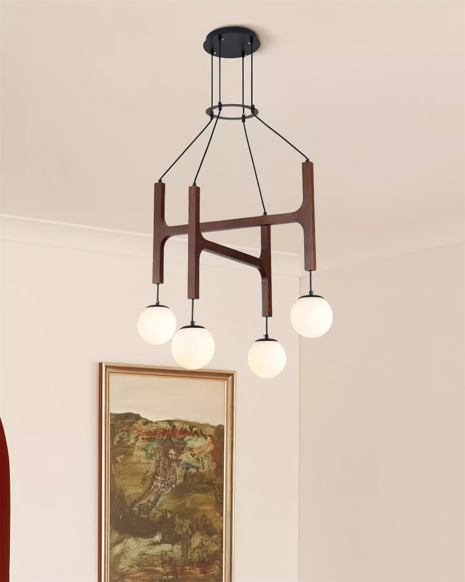 Chandelier Wood Multi-Light 23.6 in White Indoor Dining Room Pendant Light Adjustable Height | Thomler