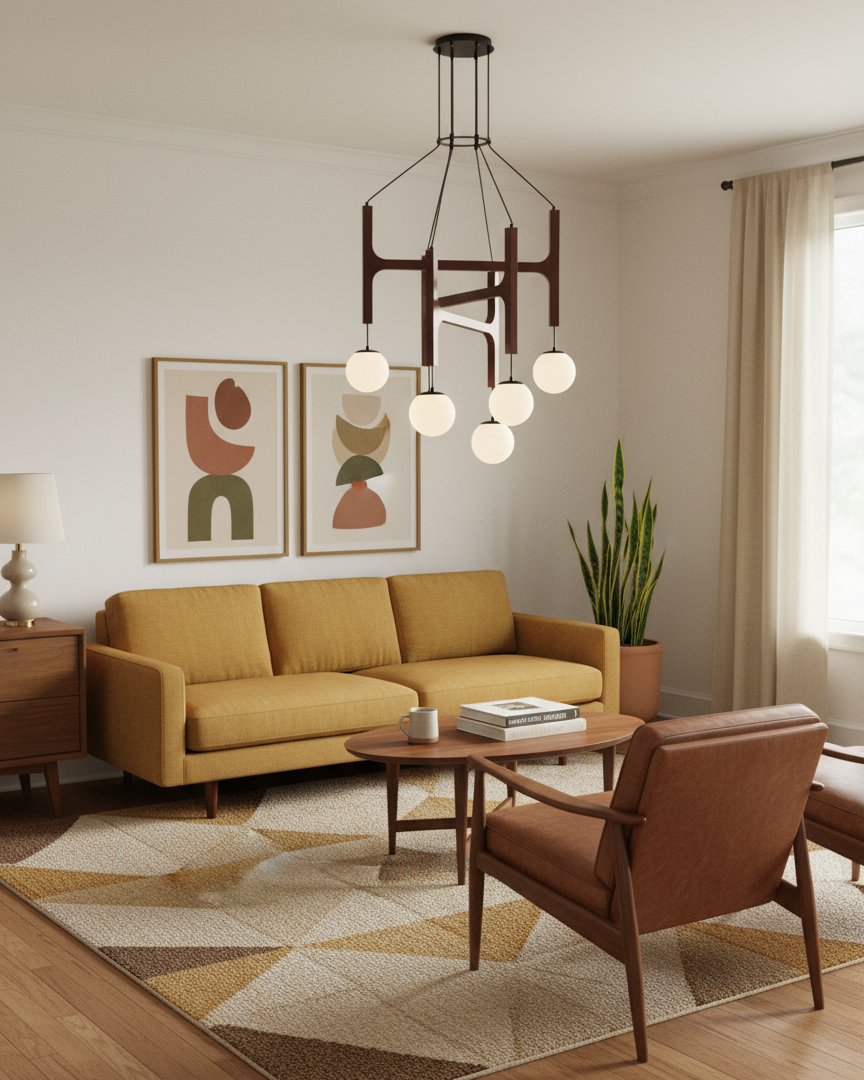 Chandelier Wood Multi-Light 23.6 in White Indoor Dining Room Pendant Light Adjustable Height | Thomler