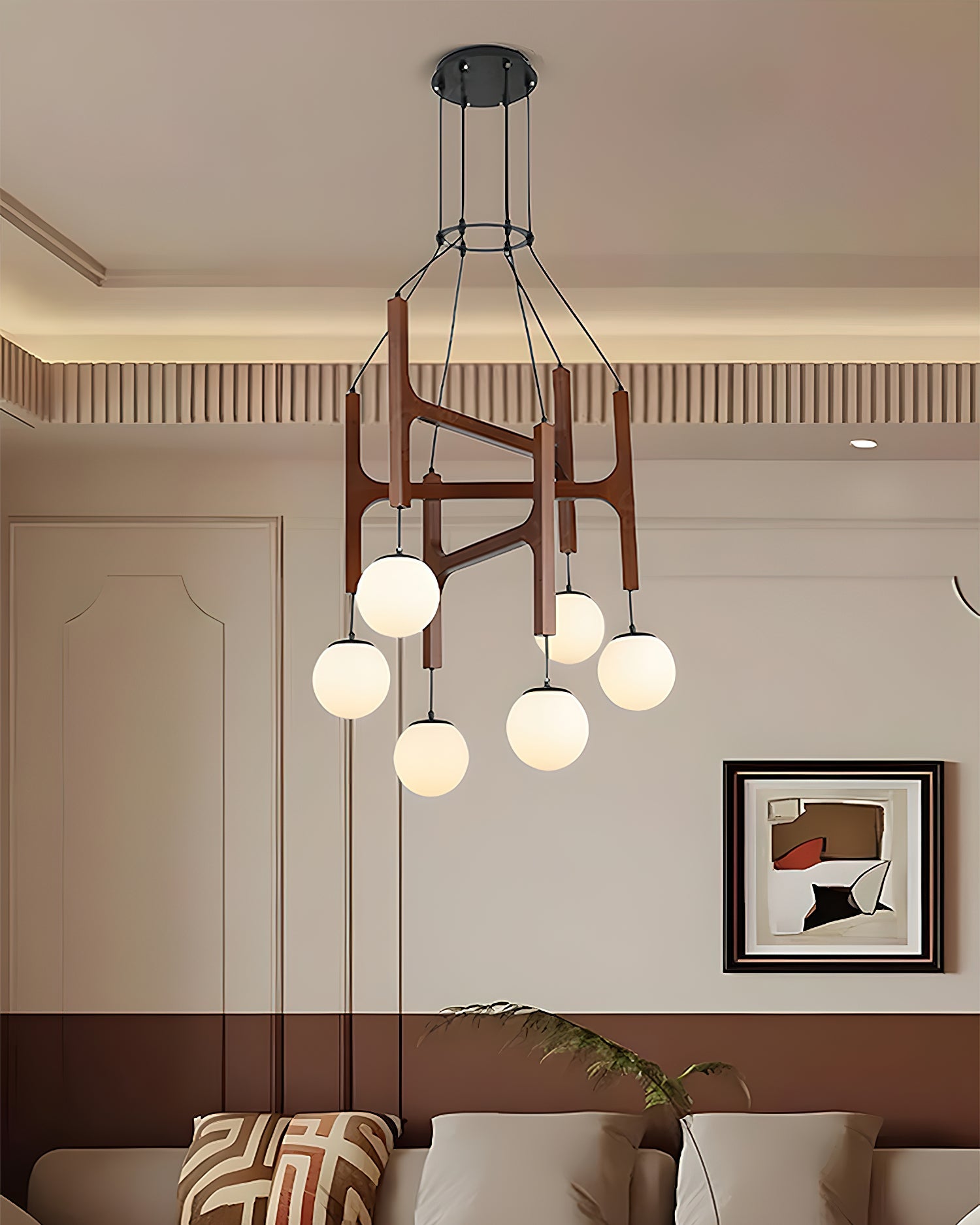 Chandelier Wood Multi-Light 23.6 in White Indoor Dining Room Pendant Light Adjustable Height | Thomler