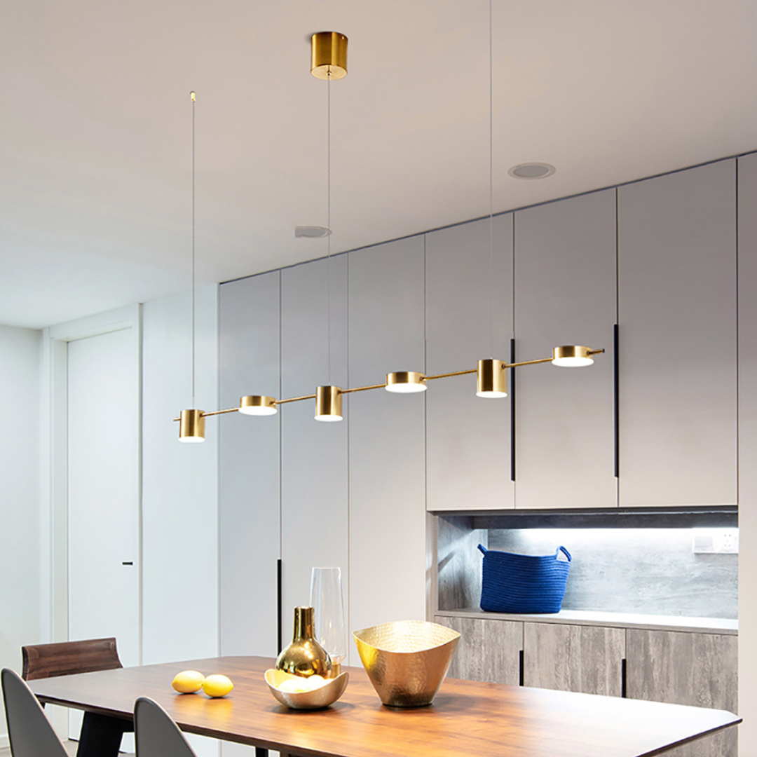 Pendant Light Aluminium 150.0 cm Black Gold Kitchen Island Dining Room LED Ceiling Lamp Adjustable Hanging Lighting | Thomler