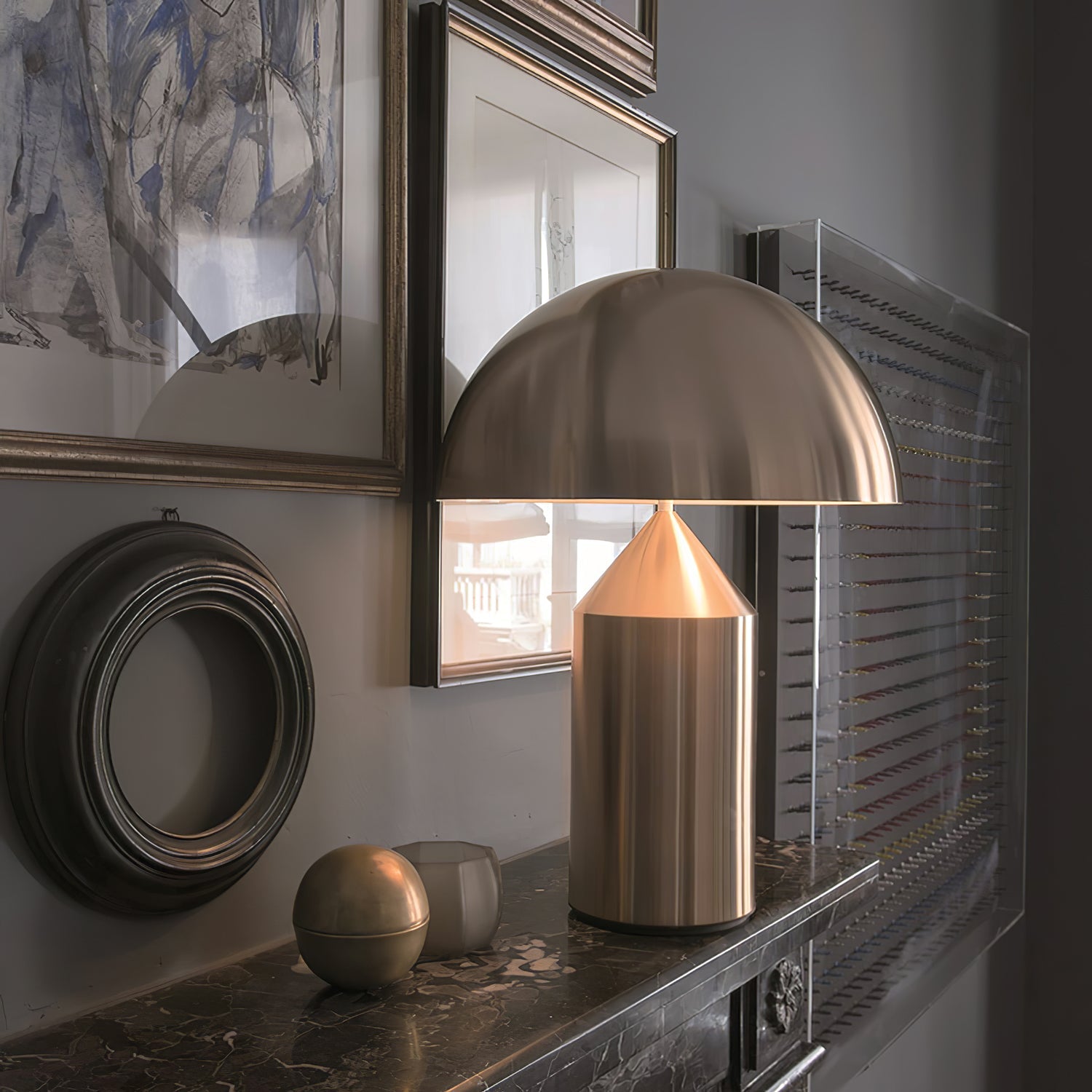 Geometric Table Lamp 13.8 in Metal Modern Bedroom Living Room Ambient Light Sculptural Design | Thomler