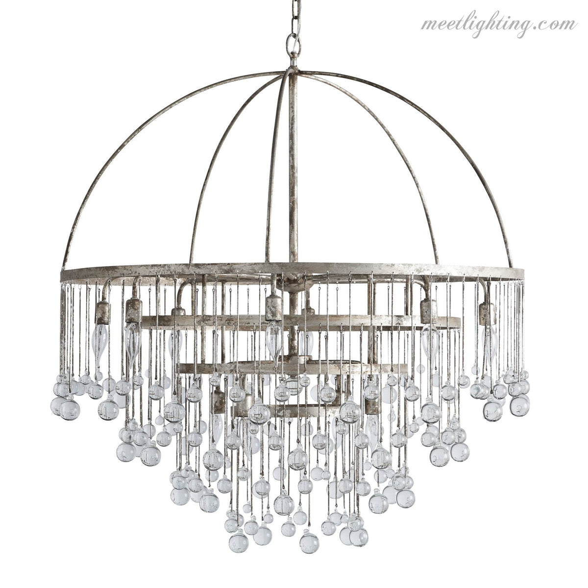 12-Light Hanging Fixture with Stacked Glass Beads in 3 Finishes – Grand Foyer Lighting for High Ceilings | Thomler
