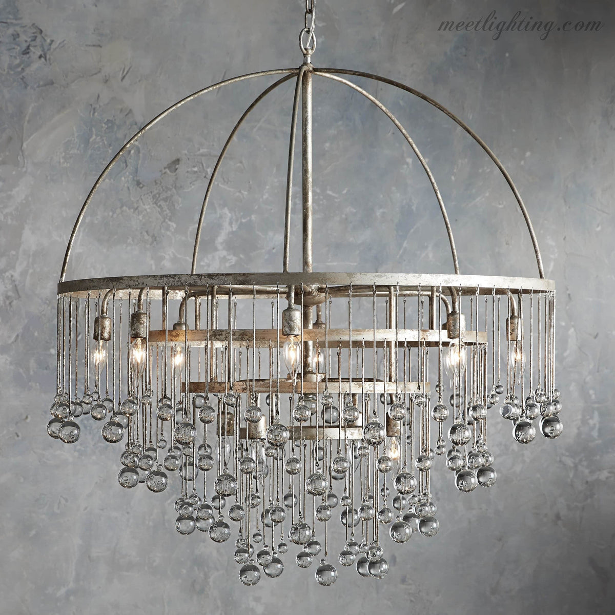 12-Light Hanging Fixture with Stacked Glass Beads in 3 Finishes – Grand Foyer Lighting for High Ceilings | Thomler