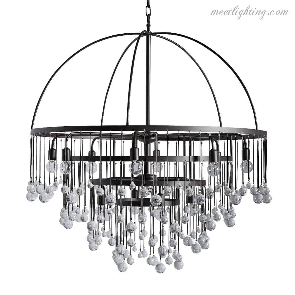 12-Light Hanging Fixture with Stacked Glass Beads in 3 Finishes – Grand Foyer Lighting for High Ceilings | Thomler