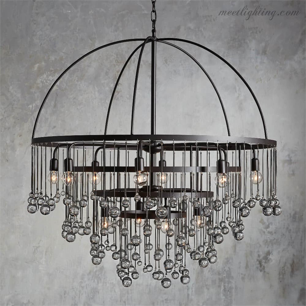 12-Light Hanging Fixture with Stacked Glass Beads in 3 Finishes – Grand Foyer Lighting for High Ceilings | Thomler
