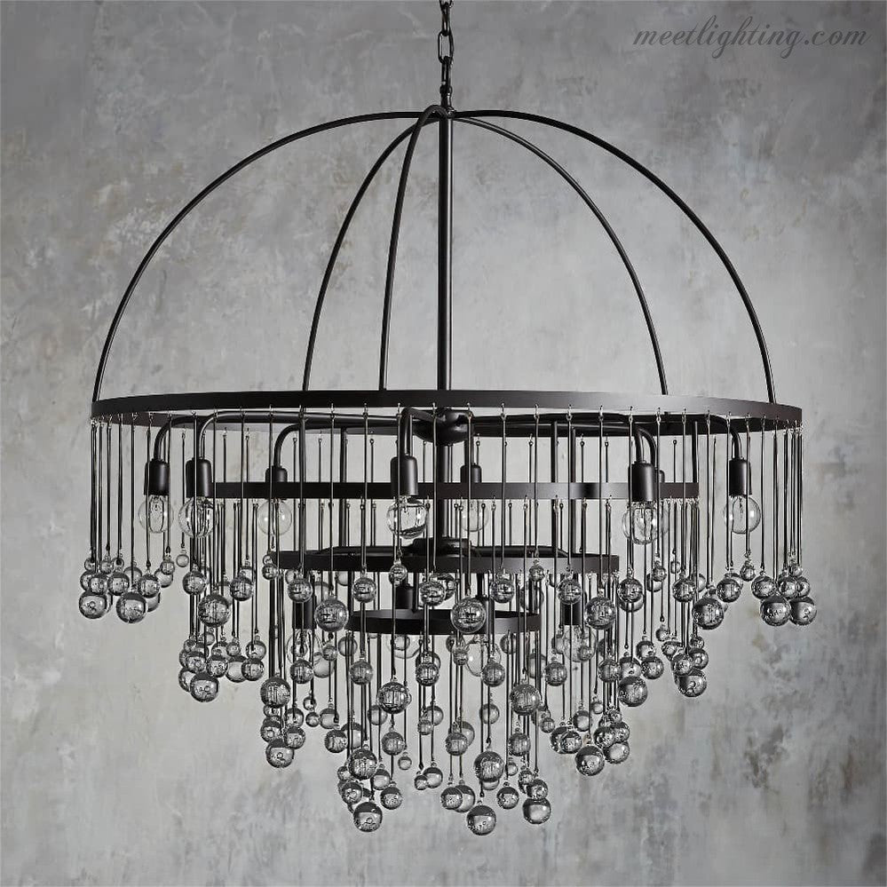 12-Light Hanging Fixture with Stacked Glass Beads in 3 Finishes – Grand Foyer Lighting for High Ceilings | Thomler