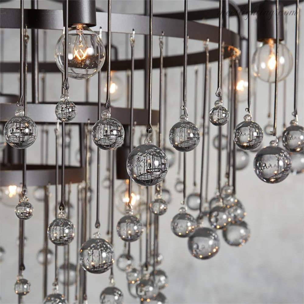 12-Light Hanging Fixture with Stacked Glass Beads in 3 Finishes – Grand Foyer Lighting for High Ceilings | Thomler