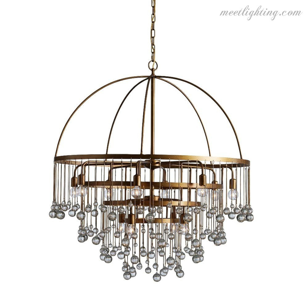 12-Light Hanging Fixture with Stacked Glass Beads in 3 Finishes – Grand Foyer Lighting for High Ceilings | Thomler