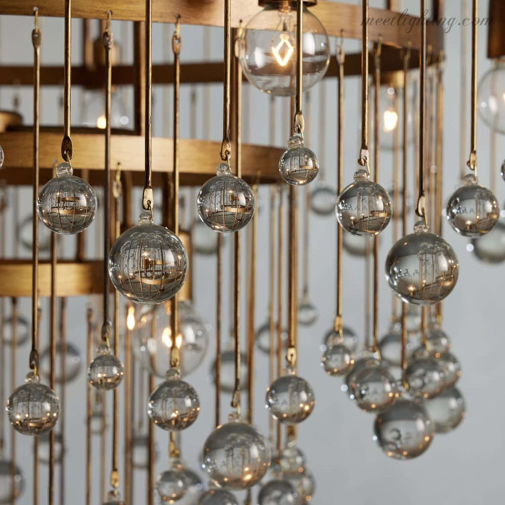 12-Light Hanging Fixture with Stacked Glass Beads in 3 Finishes – Grand Foyer Lighting for High Ceilings | Thomler