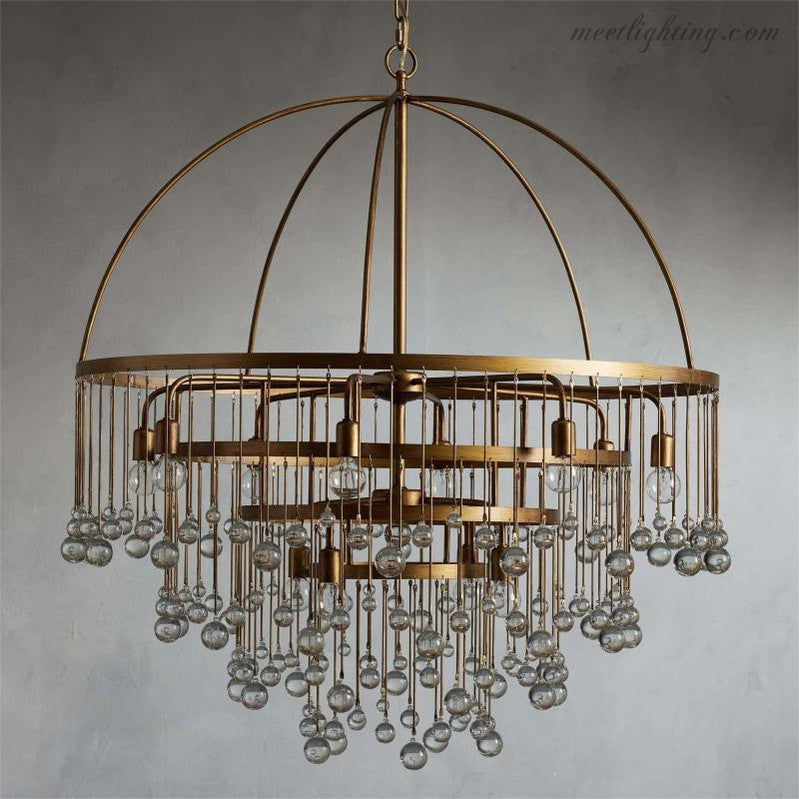 12-Light Hanging Fixture with Stacked Glass Beads in 3 Finishes – Grand Foyer Lighting for High Ceilings | Thomler