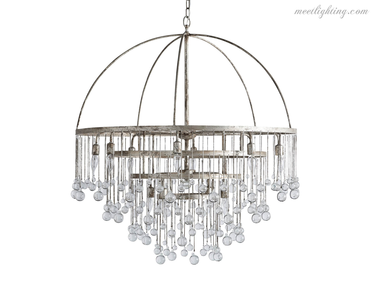12-Light Hanging Fixture with Stacked Glass Beads in 3 Finishes – Grand Foyer Lighting for High Ceilings | Thomler