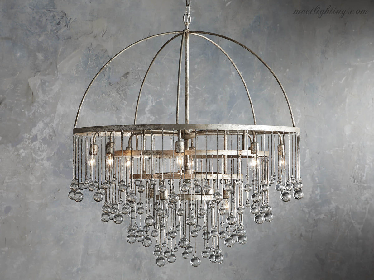 12-Light Hanging Fixture with Stacked Glass Beads in 3 Finishes – Grand Foyer Lighting for High Ceilings | Thomler