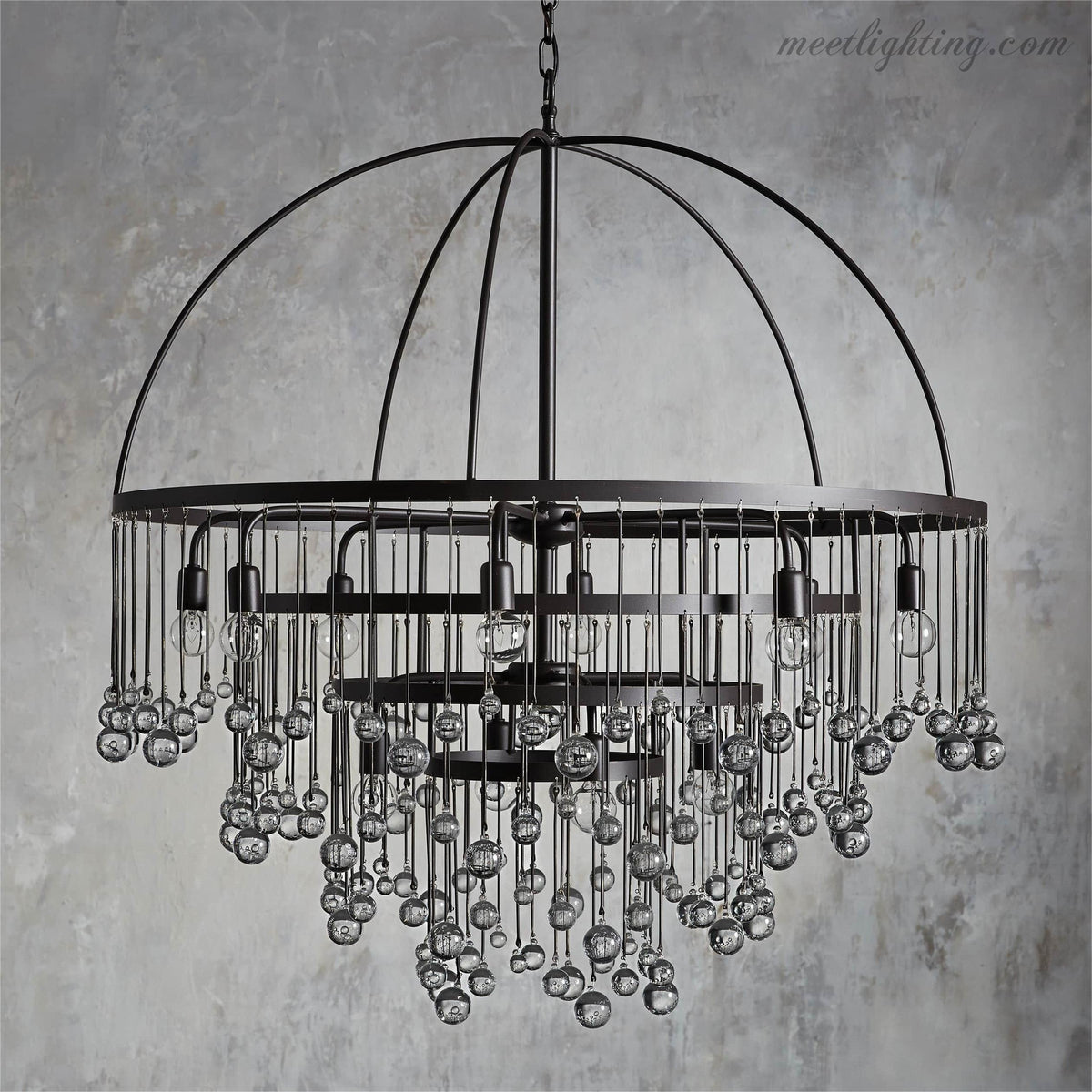 12-Light Hanging Fixture with Stacked Glass Beads in 3 Finishes – Grand Foyer Lighting for High Ceilings | Thomler