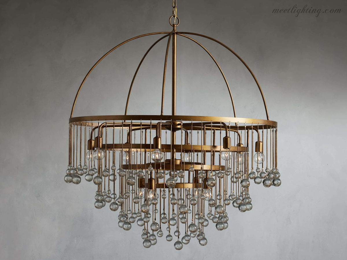 12-Light Hanging Fixture with Stacked Glass Beads in 3 Finishes – Grand Foyer Lighting for High Ceilings | Thomler