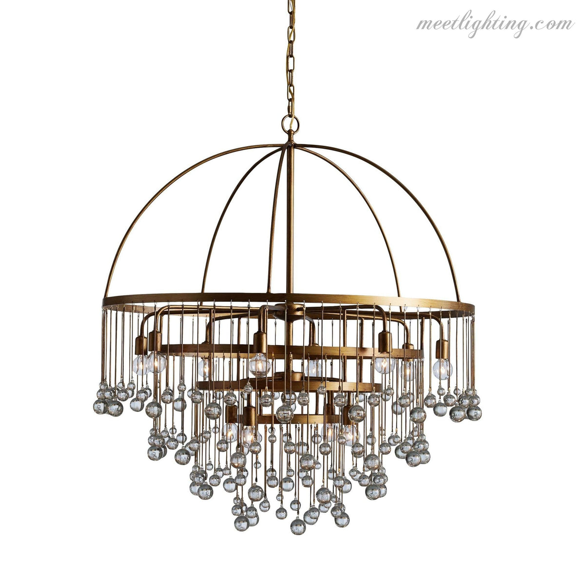12-Light Hanging Fixture with Stacked Glass Beads in 3 Finishes – Grand Foyer Lighting for High Ceilings | Thomler