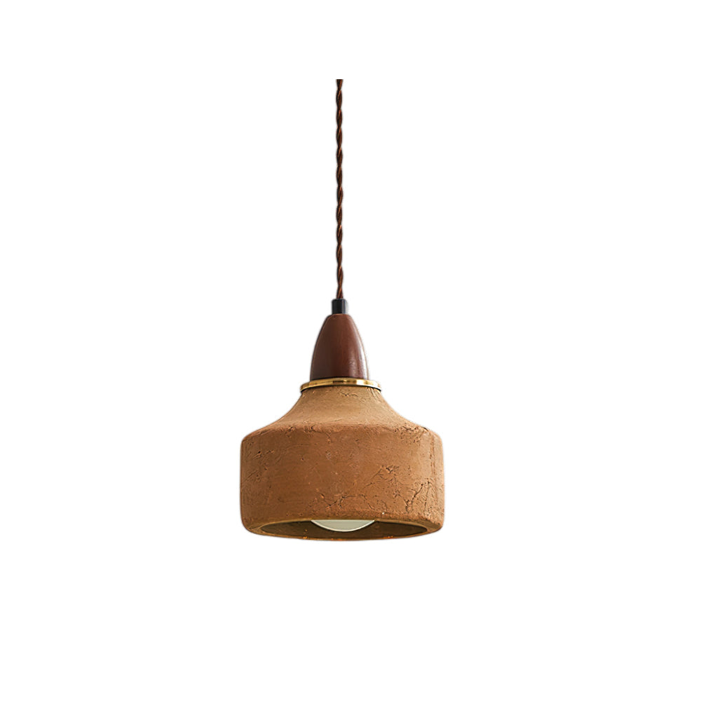 Terracotta Ceramic & Walnut Wood Hanging Lamp with G9 Socket – Warm Rustic Ceiling Light for Dining Room & Kitchen | Thomler