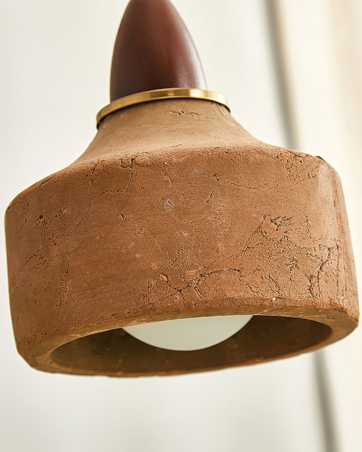 Terracotta Ceramic & Walnut Wood Hanging Lamp with G9 Socket – Warm Rustic Ceiling Light for Dining Room & Kitchen | Thomler