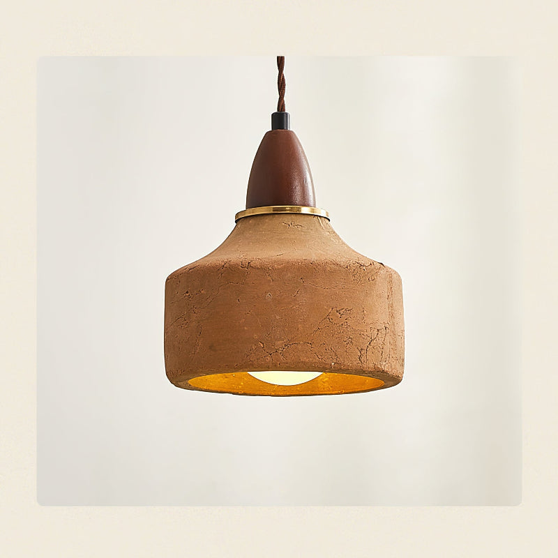 Terracotta Ceramic & Walnut Wood Hanging Lamp with G9 Socket – Warm Rustic Ceiling Light for Dining Room & Kitchen | Thomler