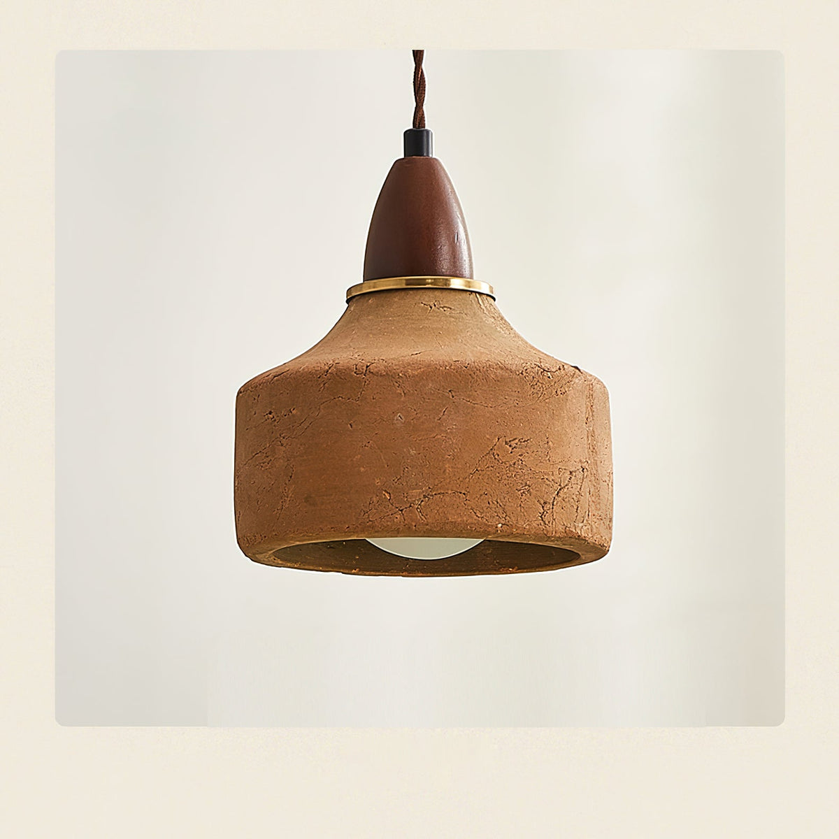 Terracotta Ceramic & Walnut Wood Hanging Lamp with G9 Socket – Warm Rustic Ceiling Light for Dining Room & Kitchen | Thomler