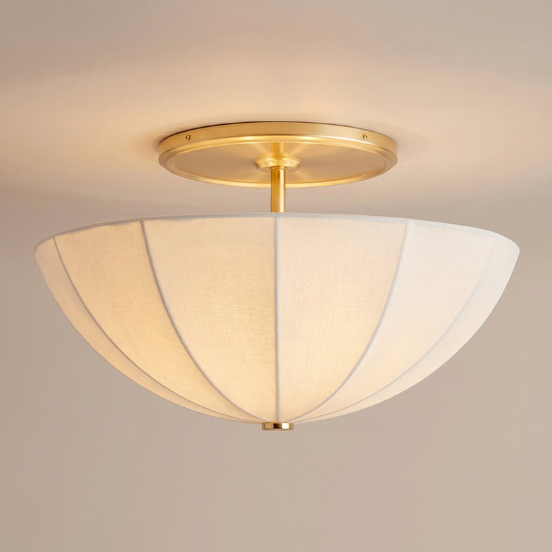 Gathered Fabric Drum Ceiling Light with Metal Trim – 3-Bulb Semi-Flush Fixture for Living Room & Bedroom | Thomler