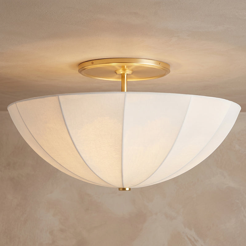 Gathered Fabric Drum Ceiling Light with Metal Trim – 3-Bulb Semi-Flush Fixture for Living Room & Bedroom | Thomler