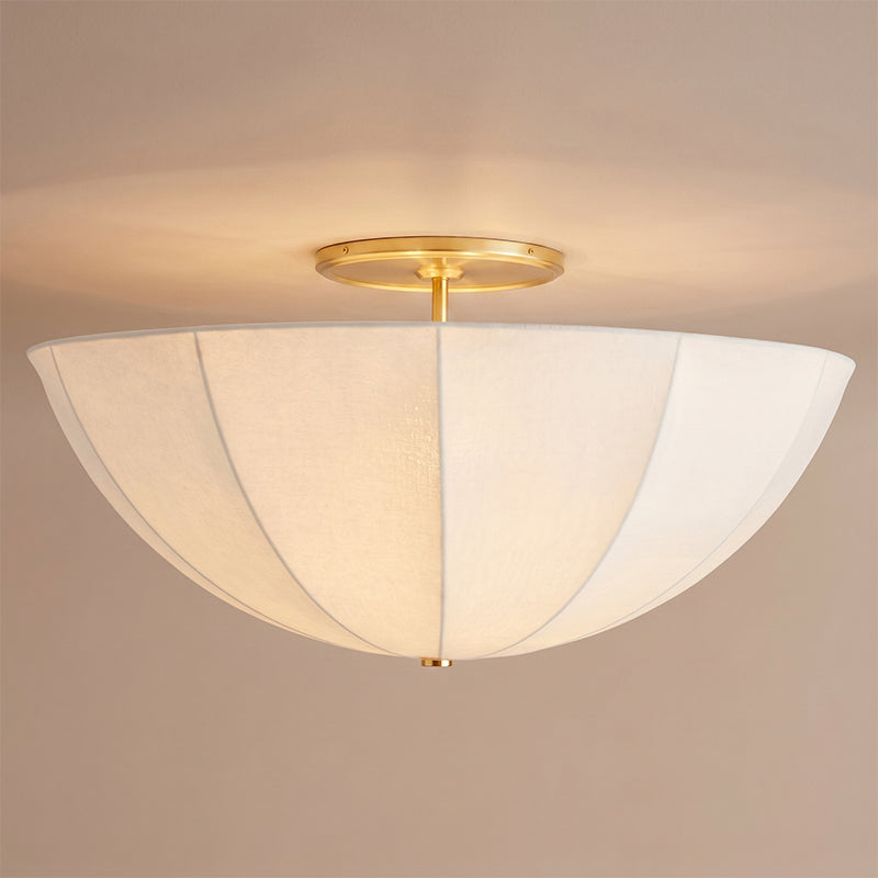 Gathered Fabric Drum Ceiling Light with Metal Trim – 3-Bulb Semi-Flush Fixture for Living Room & Bedroom | Thomler