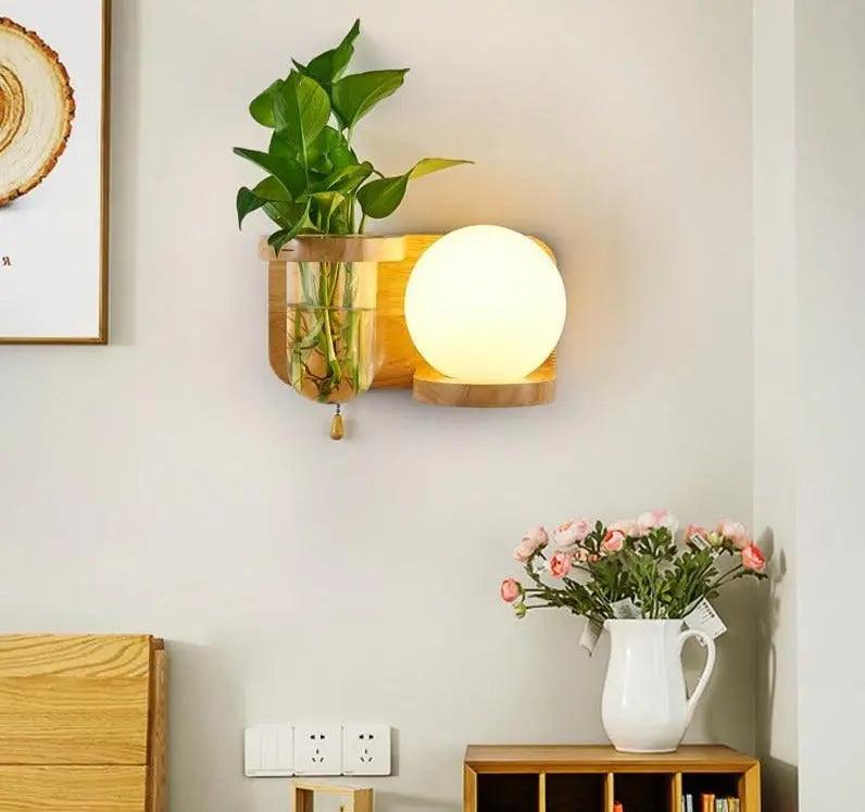 Wall-Mounted Plant Display Fixture with Integrated LED Lighting & Vase Holder for Living Room, Bedroom, Kitchen | Thomler