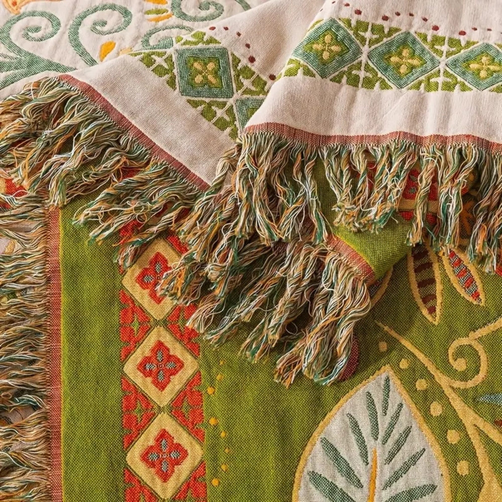 Reversible Cotton Gauze Throw Blanket with Tassels – Floral Boho Design for Couch, Bed & Living Room Decor | Thomler