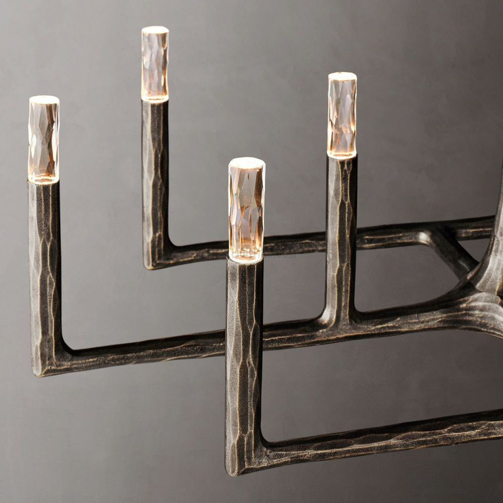 Linear Chandelier with Hand-Forged Metal Frame & Glass Shades for Dining Room | Thomler