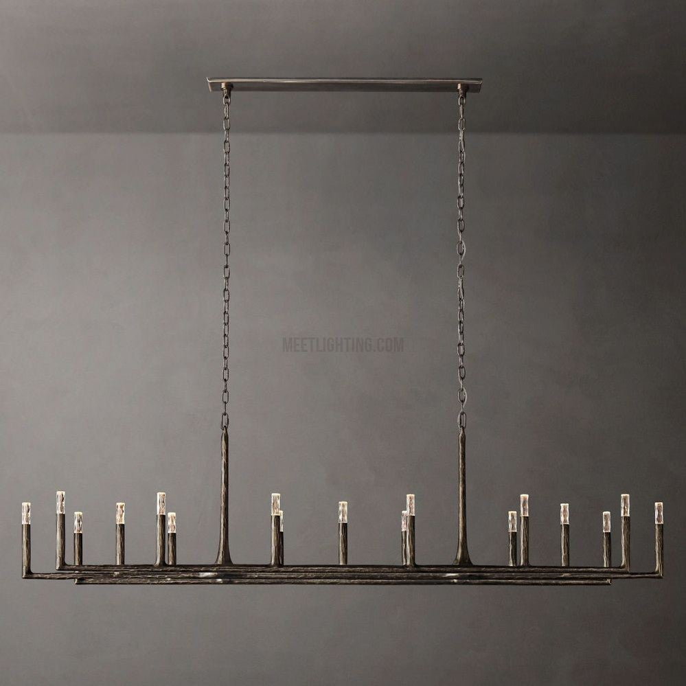 Linear Chandelier with Hand-Forged Metal Frame & Glass Shades for Dining Room | Thomler