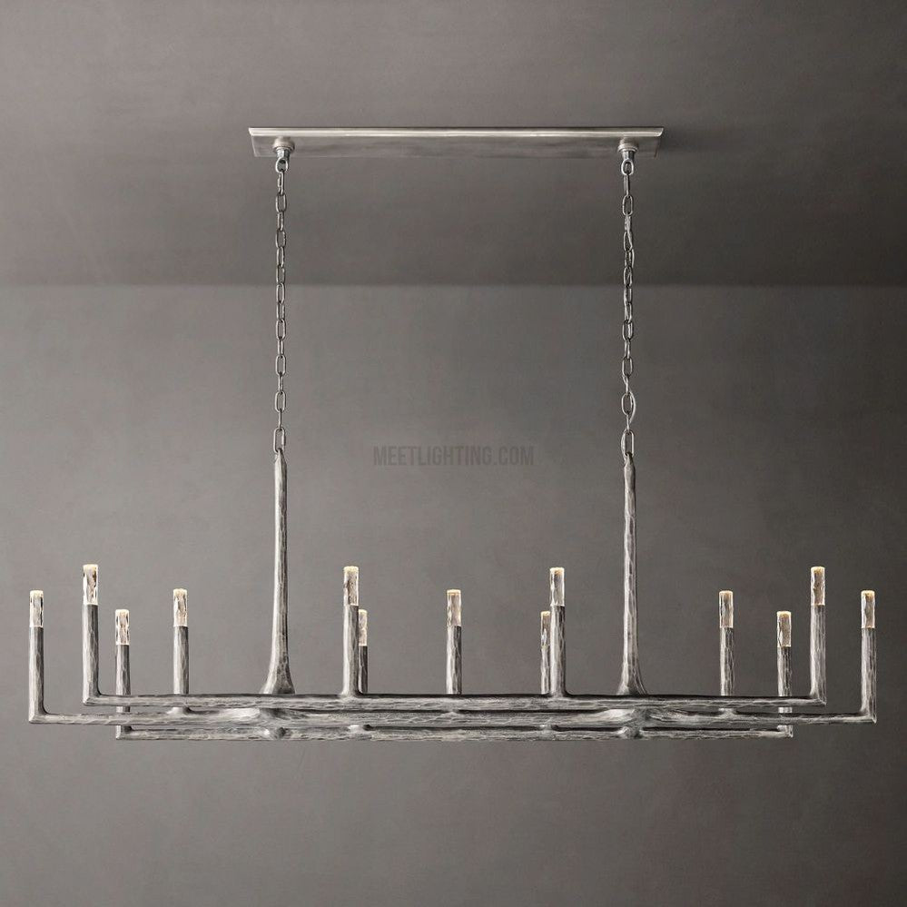 Linear Chandelier with Hand-Forged Metal Frame & Glass Shades for Dining Room | Thomler