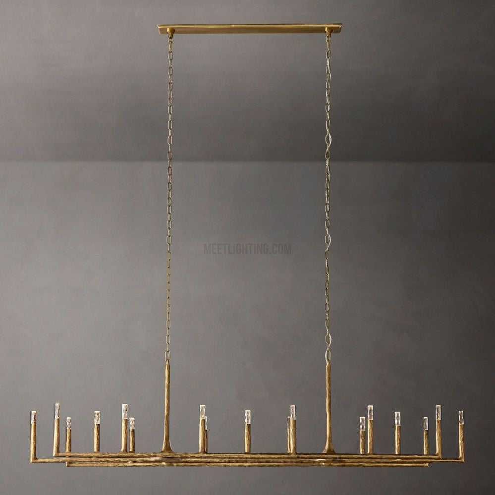 Linear Chandelier with Hand-Forged Metal Frame & Glass Shades for Dining Room | Thomler
