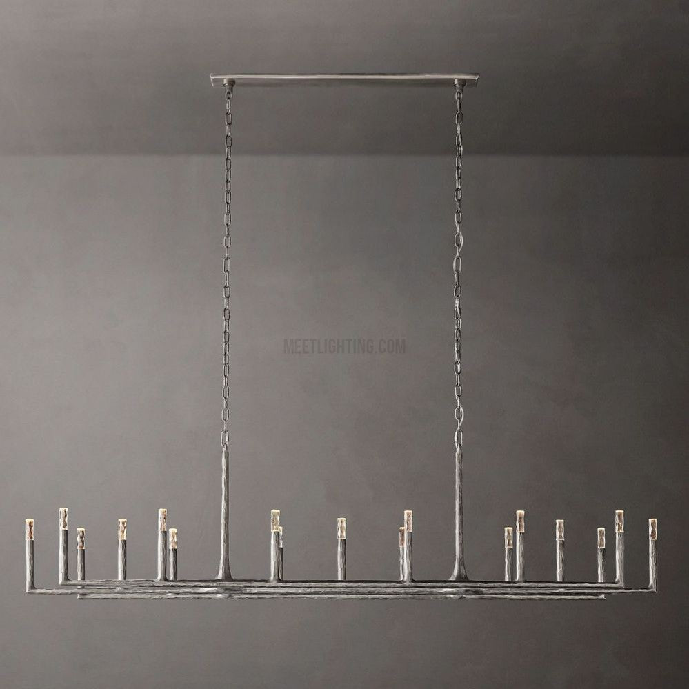 Linear Chandelier with Hand-Forged Metal Frame & Glass Shades for Dining Room | Thomler