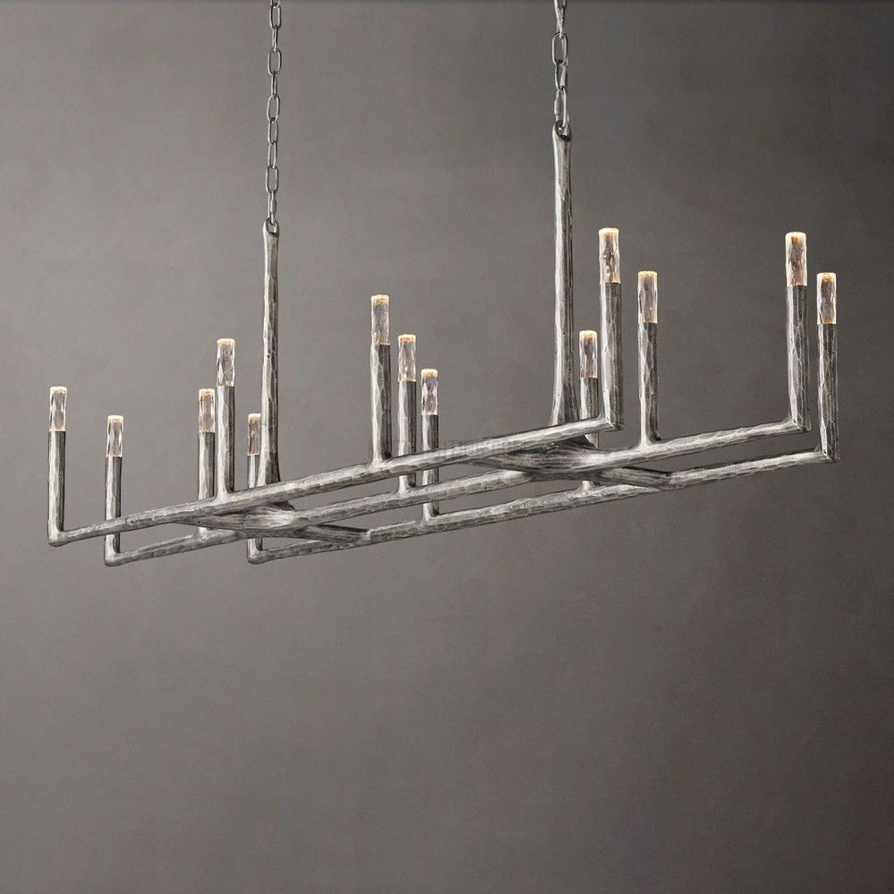 Linear Chandelier with Hand-Forged Metal Frame & Glass Shades for Dining Room | Thomler
