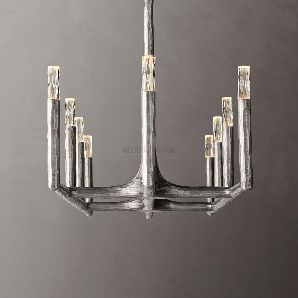 Linear Chandelier with Hand-Forged Metal Frame & Glass Shades for Dining Room | Thomler