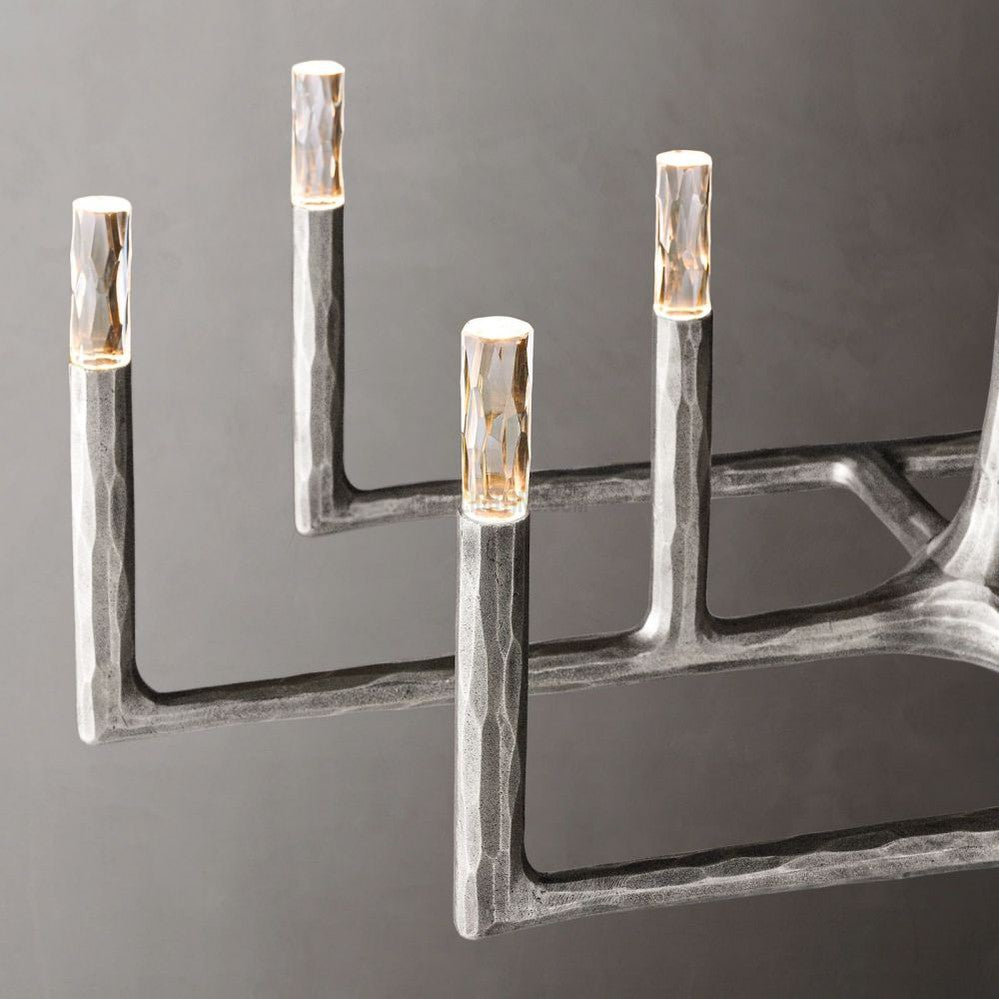 Linear Chandelier with Hand-Forged Metal Frame & Glass Shades for Dining Room | Thomler