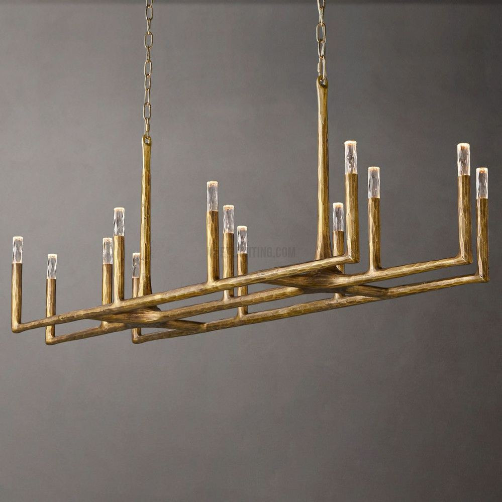 Linear Chandelier with Hand-Forged Metal Frame & Glass Shades for Dining Room | Thomler