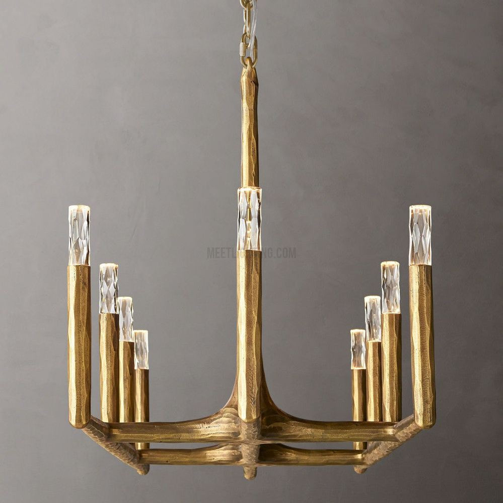 Linear Chandelier with Hand-Forged Metal Frame & Glass Shades for Dining Room | Thomler