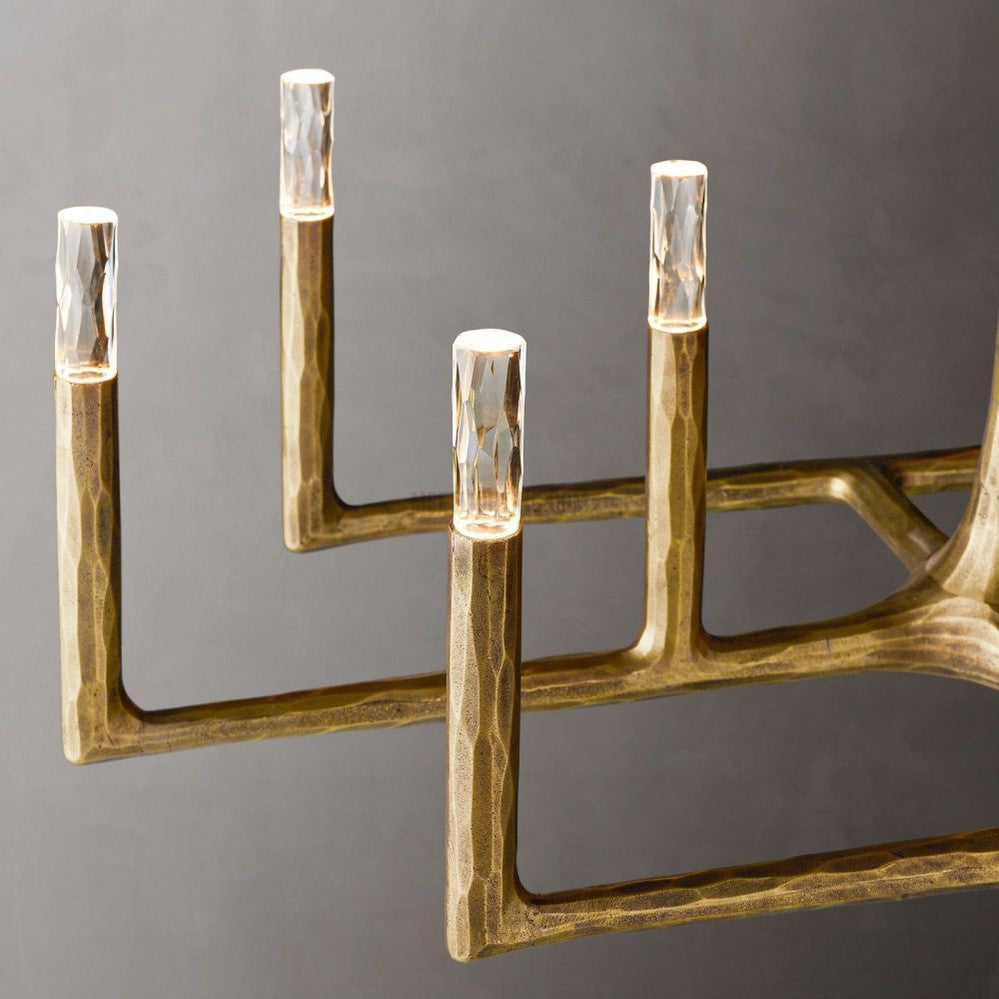 Linear Chandelier with Hand-Forged Metal Frame & Glass Shades for Dining Room | Thomler