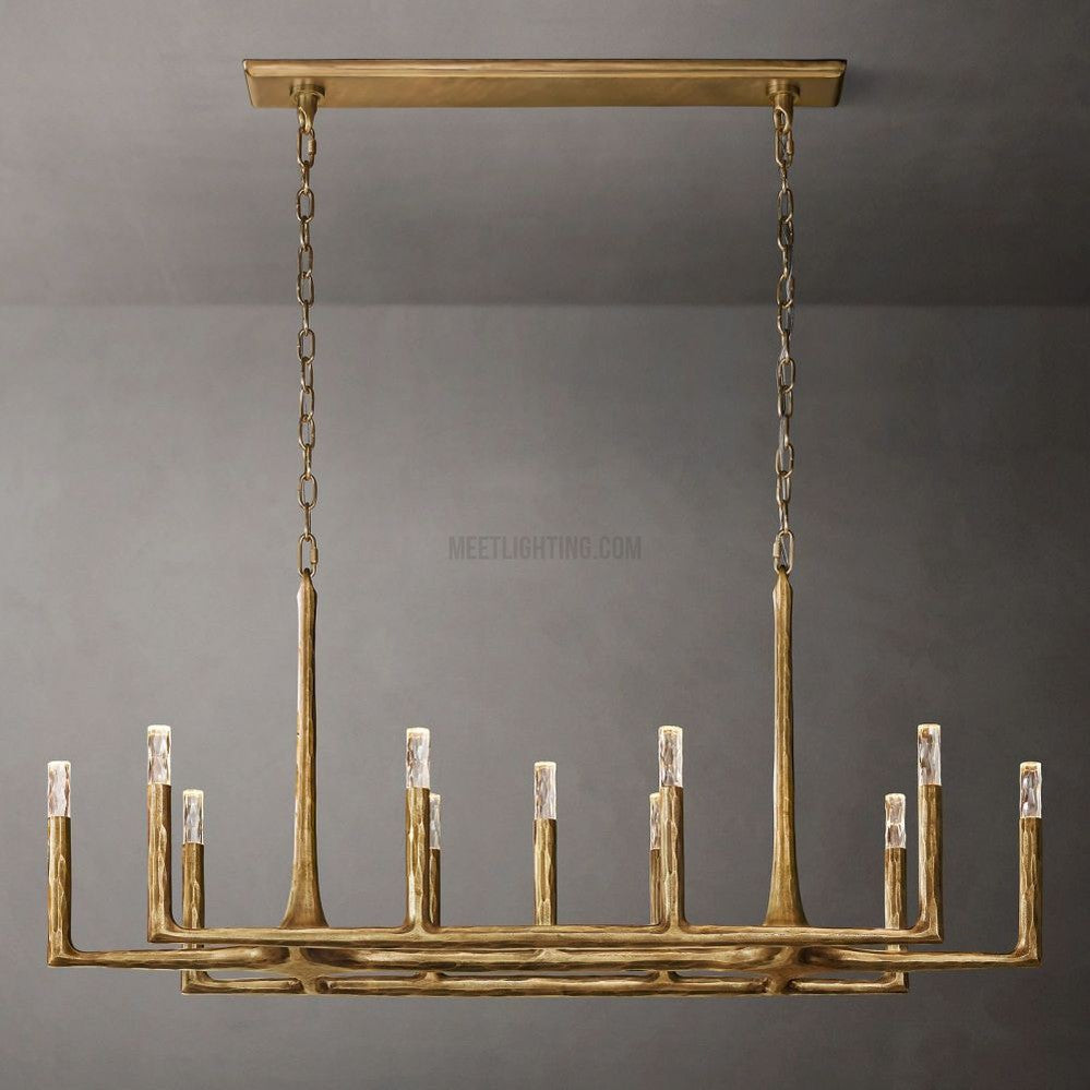 Linear Chandelier with Hand-Forged Metal Frame & Glass Shades for Dining Room | Thomler