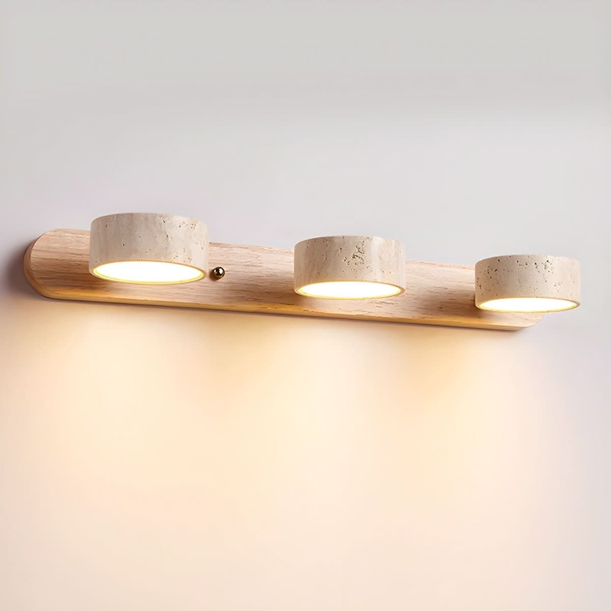 Stone and Wood LED Wall Sconce – Ambient Lighting for Living Room & Bedroom – Modern Architectural Fixture with Travertine Finish | Thomler