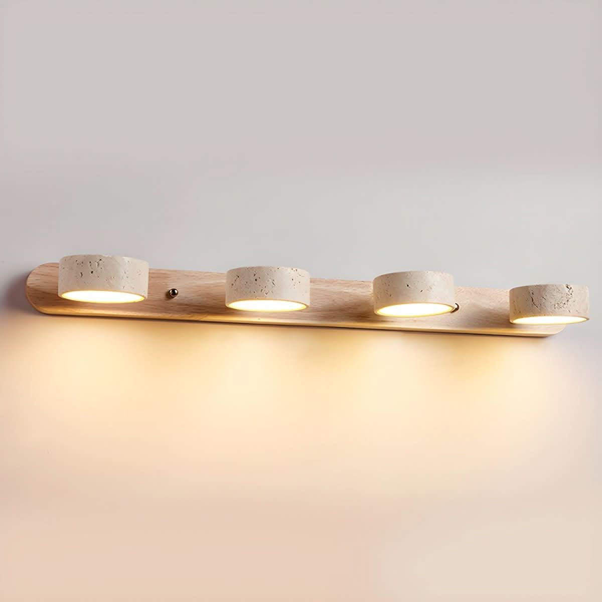 Stone and Wood LED Wall Sconce – Ambient Lighting for Living Room & Bedroom – Modern Architectural Fixture with Travertine Finish | Thomler