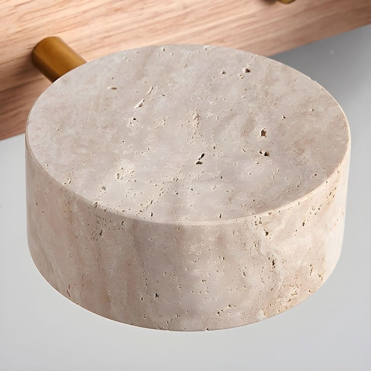 Stone and Wood LED Wall Sconce – Ambient Lighting for Living Room & Bedroom – Modern Architectural Fixture with Travertine Finish | Thomler