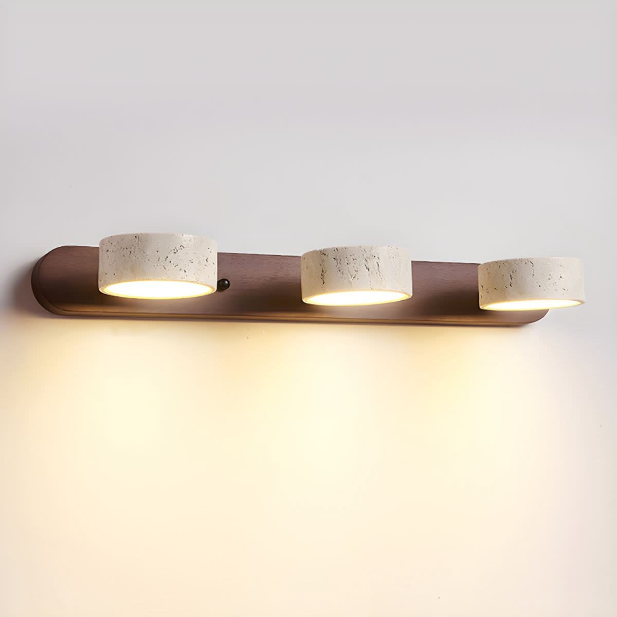 Stone and Wood LED Wall Sconce – Ambient Lighting for Living Room & Bedroom – Modern Architectural Fixture with Travertine Finish | Thomler