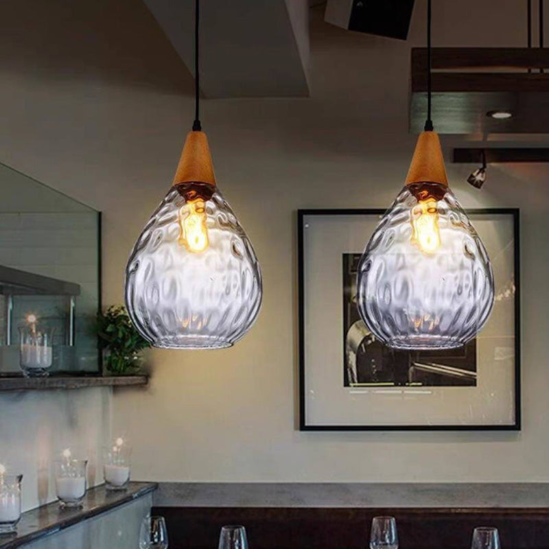 Pendant Light Glass Wood E26 Indoor Dining Room Kitchen Island Hanging Ceiling Lamp Adjustable Cord Vintage Modern | Thomler