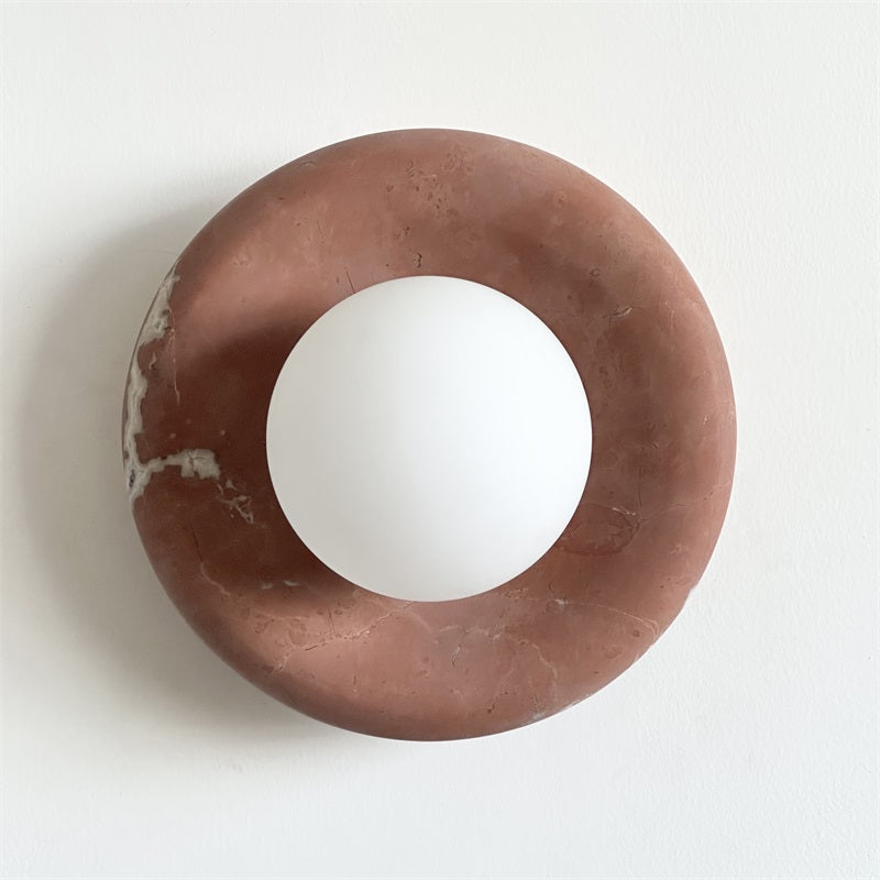 Round Glass Wall Sconce with Curved Marble Backplate for Living Room, Bedroom & Hallway – Hardwired Modern Indoor Light Fixture | Thomler