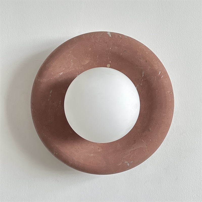 Round Glass Wall Sconce with Curved Marble Backplate for Living Room, Bedroom & Hallway – Hardwired Modern Indoor Light Fixture | Thomler