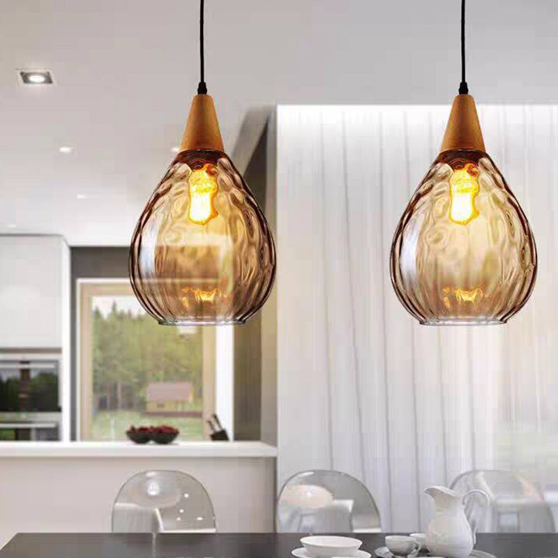 Pendant Light Glass Wood E26 Indoor Dining Room Kitchen Island Hanging Ceiling Lamp Adjustable Cord Vintage Modern | Thomler