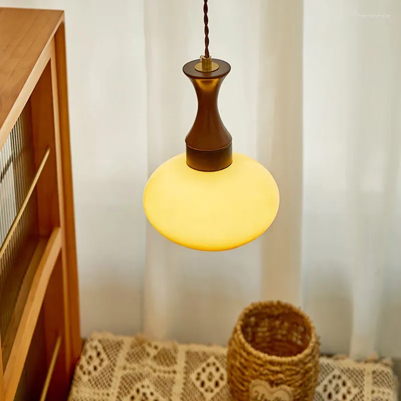 Pendant Light Glass And Wood 30.0 cm Warm Dining Room Living Room Bedroom Hanging Ceiling Lamp Retro Modern Vintage Atmosphere | Thomler