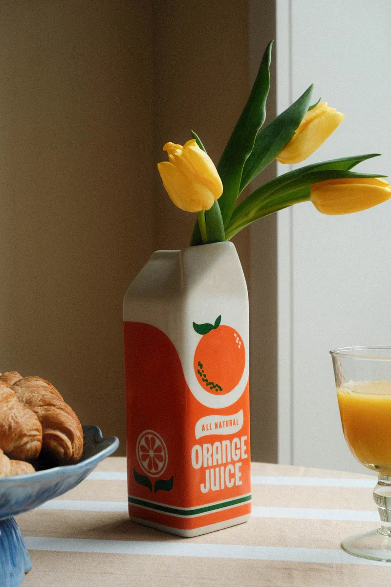 Glass Vase Inspired by Retro Juice Bottle Design – Playful Accent Piece for Fresh or Dried Stems | Thomler